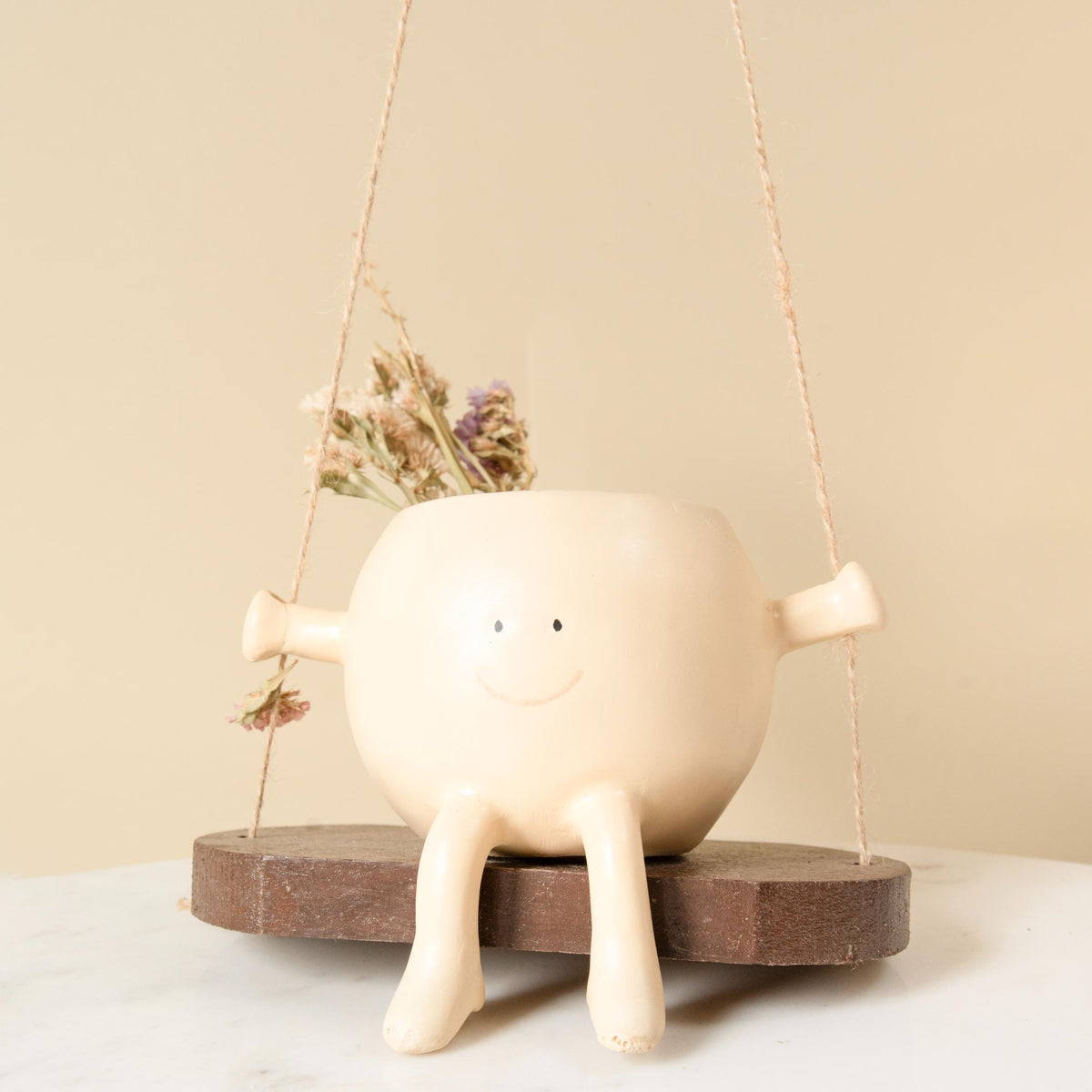 Elegant Swing Planter Decorative Resin and Wood Planter for Home Décor