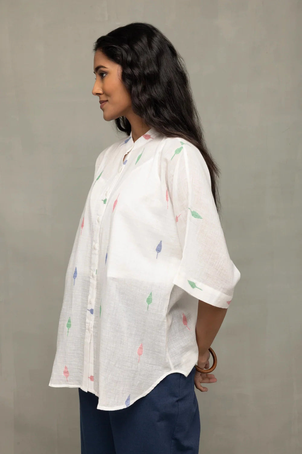 Elegant White Leaf Jamdani Cotton Shirt for Festive and Ethnic Wear