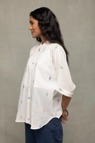 Elegant White Leaf Jamdani Cotton Shirt for Festive and Ethnic Wear