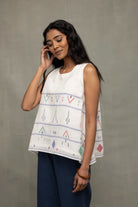 Elegant White Mist Jamdani Handwoven Top for Festive and Ethnic Wear