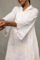Elegant White Pastel Embroidered Pure Cotton Dress for Festive and Ethnic Wear