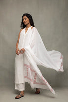 Elegant White Slub Cotton Kurta Set with Jamdani Dupatta for Festive Wear