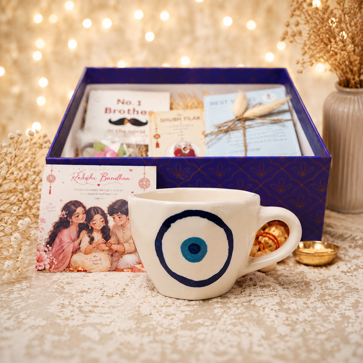Artecasa Evil Eye Blessings Rakhi Hamper | Premium Bhai Bhabhi Raksha Bandhan Gift Hamper - https://artecasa.in/