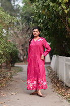 Fuchsia Pink Jamdani Cotton Dress with Silk Woven Border