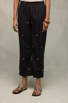 Full Length View of Black Jamdani Co-ord Set with Metallic Bronze Silver Motifs