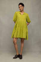 Green Pakhi Pure Cotton Jamdani Dress