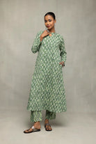 Green Pure Cotton Floral Block Print Kurta Set