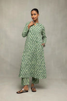 Green Pure Cotton Floral Block Print Kurta Set