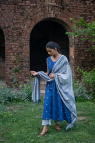 Handcrafted Blue South Cotton Woven Kurta Set with Dupatta for Office Wear