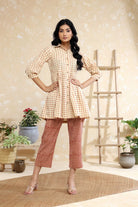 Handcrafted Cream Polka Dots Block Print Cotton Co-ord Set for Casual Everyday Wear