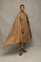 Handcrafted Damp Sand Cotton Kurta Set with Dupatta