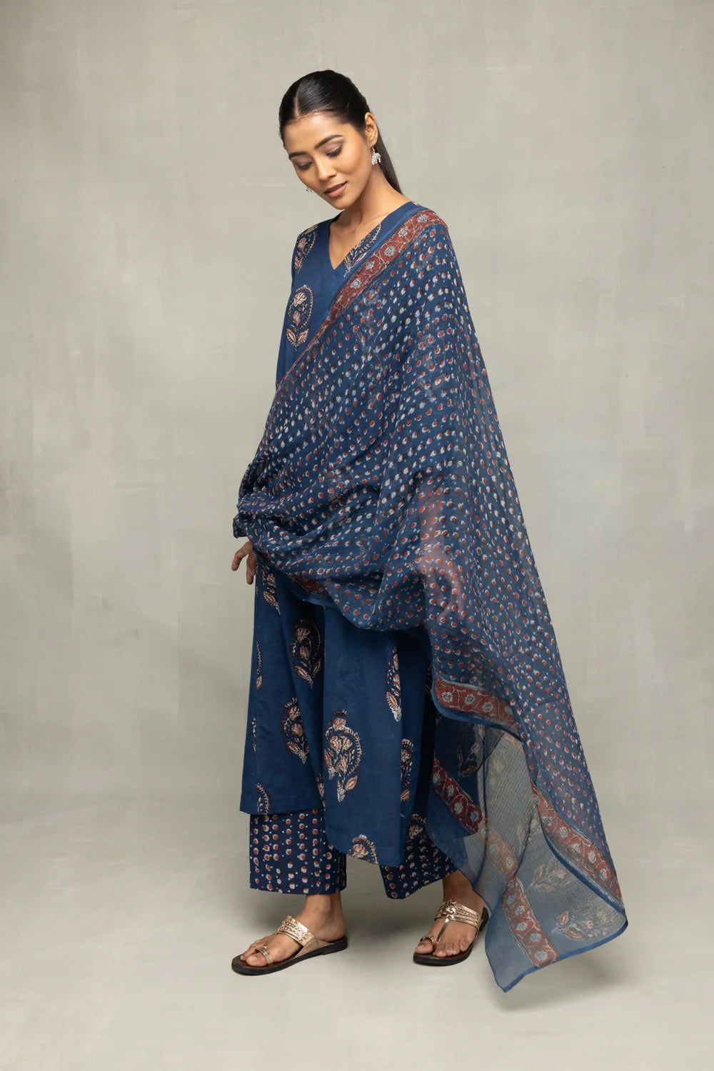 Handcrafted Indigo Block Print Cotton Kurta Set with Dupatta