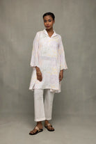 Handcrafted Ivory South Cotton Floral Embroidered Co-ord Set for Festive Wear