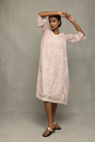 Handcrafted Lily Haze Lavender Mul Chanderi Embroidered Dress for Festive Wear