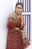 Handcrafted Maroon Block Print Cotton Kurta Set with Dupatta
