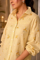 Handcrafted Pastel Yellow Pure Cotton Embroidered Shirt for Casual Everyday Wear