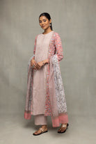 Handcrafted Salmon and Frost Block Print Cotton Kurta Set with Dupatta