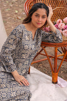 Handcrafted Stone Blue Batik Khadi Cotton Co-ord Set with Traditional Pattern
