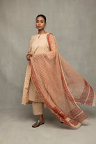 Handcrafted Terracotta and Cream Block Print Cotton Kurta Set with Dupatta