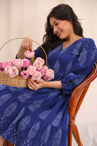 Handcrafted Twilight Blue Ikkat Cotton Dress for Casual Wear