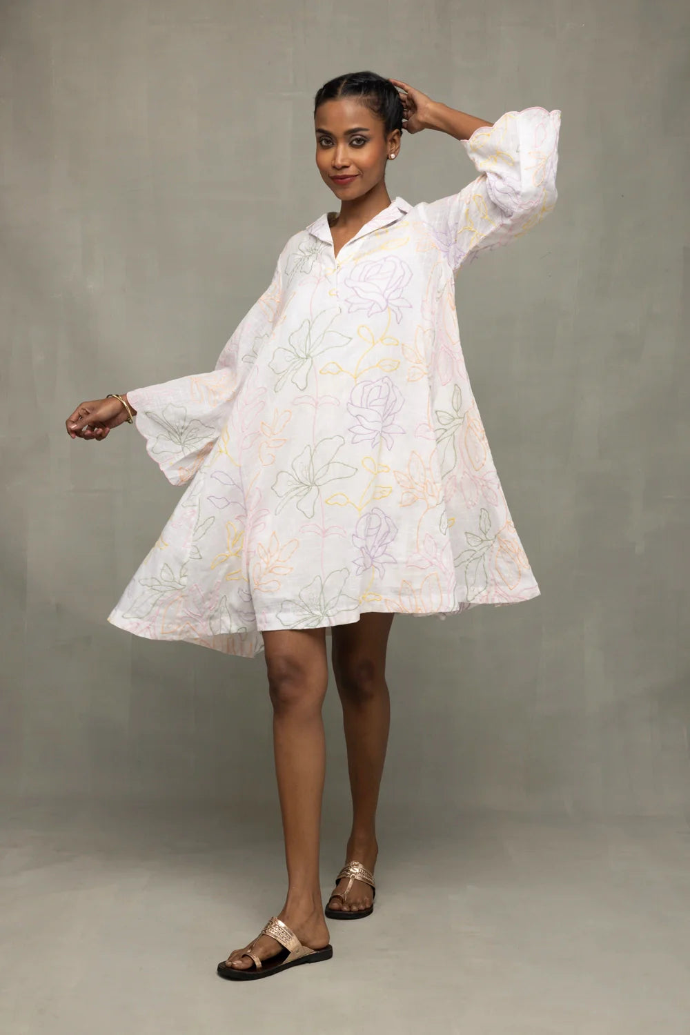 Handcrafted White Pastel Embroidered Pure Cotton Dress for Casual Everyday Wear