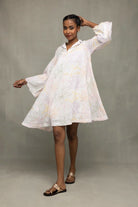 Handcrafted White Pastel Embroidered Pure Cotton Dress for Casual Everyday Wear