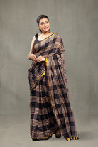 Handloom Black and Grey Check Mulmul Saree