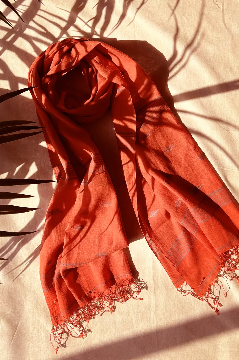 Handloom Muted Orange Saptparni Jamdani Dupatta