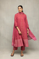 Handloom Pink Pure Cotton Jamdani Kurta Set with Dupatta