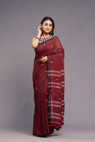 Handloom Wine Mulmul Jamdani Saree