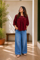 Handwoven Amara Wine Jamdani Top for Casual Everyday Wear