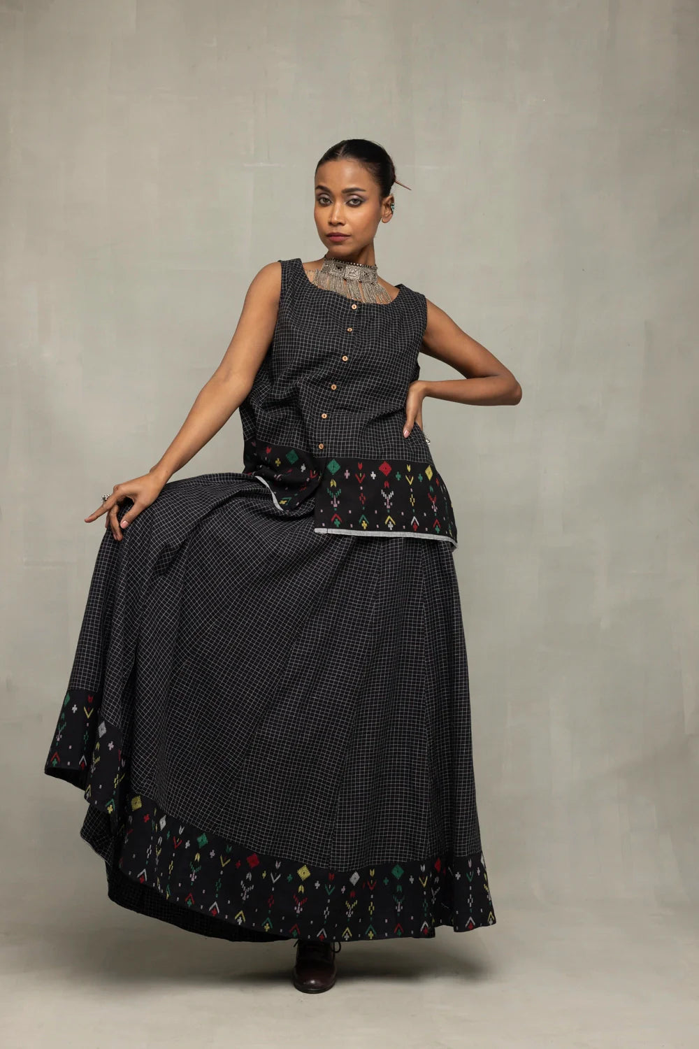 Handwoven Black Checkmate Jamdani Skord for Casual Everyday Wear