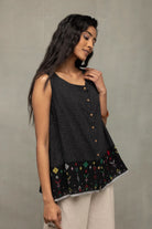 Handwoven Black Checks Jamdani Top for Casual Everyday Wear