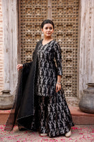 Handwoven Black Pure Silk Banarasi Sharara Set with Dupatta for Wedding Wear