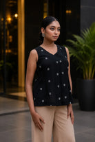 Handwoven Black and White Cotton Woven Top for Casual Everyday Wear