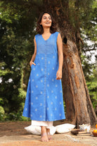 Handwoven Blue Butterfly Pure Cotton Kurta with White Malai Cotton Pant Set