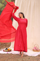 Candy Red Soft Cotton Silk Woven Kurta Set With Dupatta-Sutra Art of Clothing