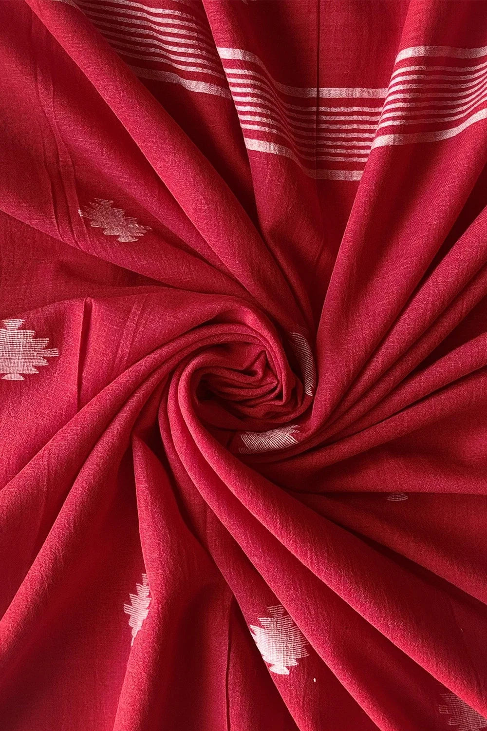 Handwoven Cherry Red Yantra Jamdani Dupatta with Traditional Motifs