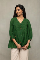 Handwoven Forest Green Jamdani Top for Casual Everyday Wear
