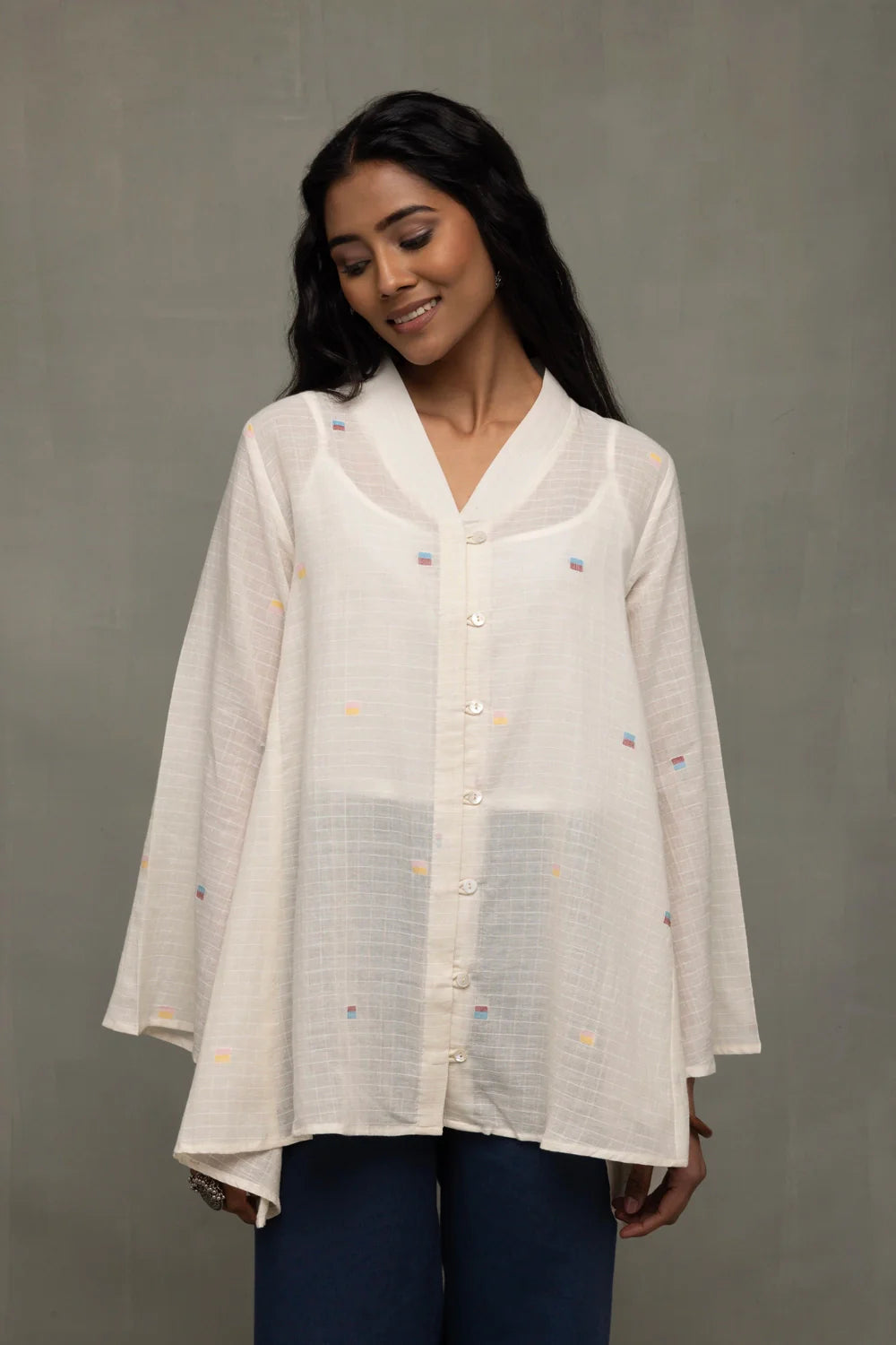 Handwoven Ivory Breeze Jamdani Top for Casual Everyday Wear