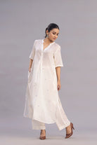 Handwoven Ivory Jamdani Slit Co-ord Set with Traditional Motifs