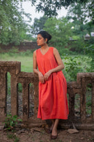 Handwoven Marigold South Cotton Dress with Traditional Weave