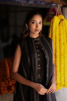 Handwoven Noir Black South Cotton Dress with Shrug for Festive Wear