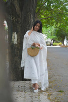 Handloom White Pure Cotton Heart Shape Jamdani Kurta Set With Dupatta
