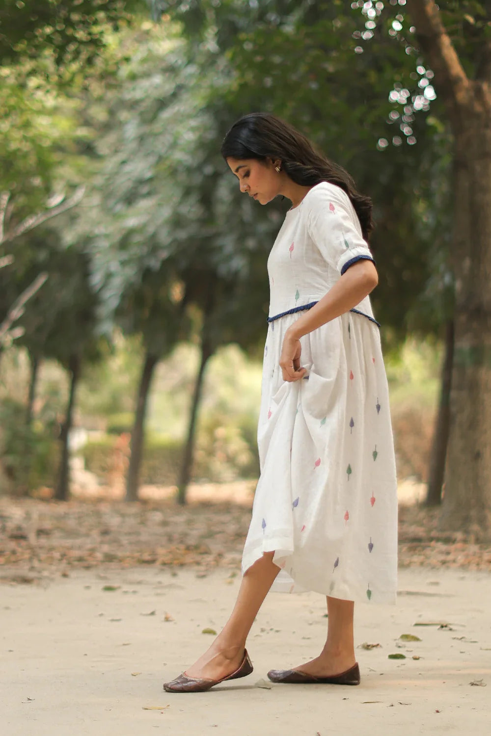 Handwoven Pearl White Jamdani Cotton Dress with Traditional Motifs