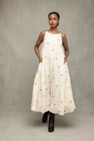 Handwoven Pearl White Trapeze Jamdani Dress with Traditional Motifs