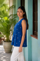 Handwoven Royal Blue South Cotton Top for Casual Everyday Wear