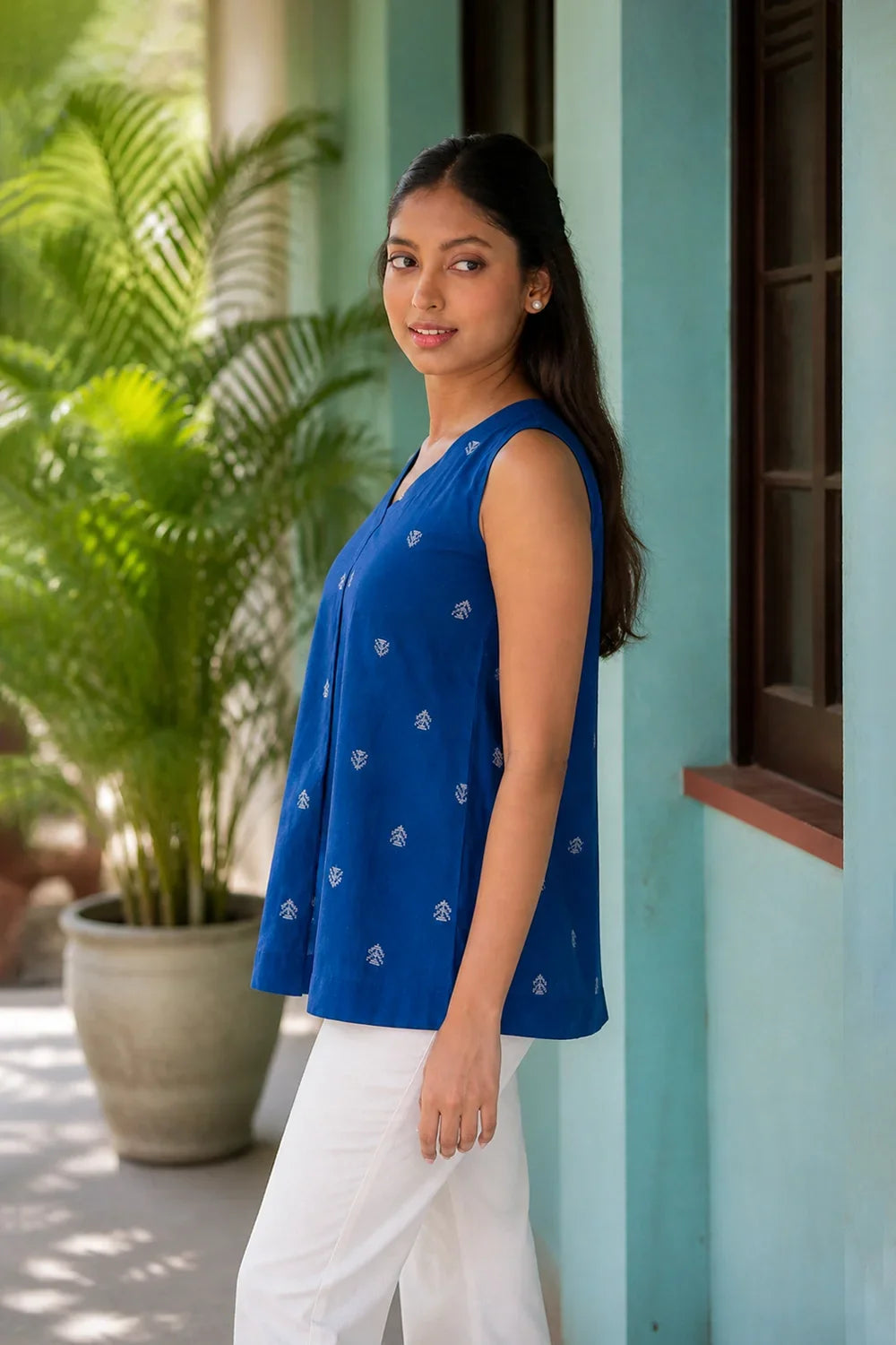 Handwoven Royal Blue South Cotton Top for Casual Everyday Wear