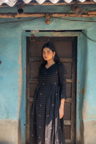 Handwoven Shimmer Black Jamdani Dress with Traditional Motifs