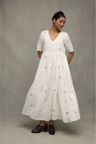 Handwoven White Gulrang Jamdani Dress with Traditional Floral Motifs